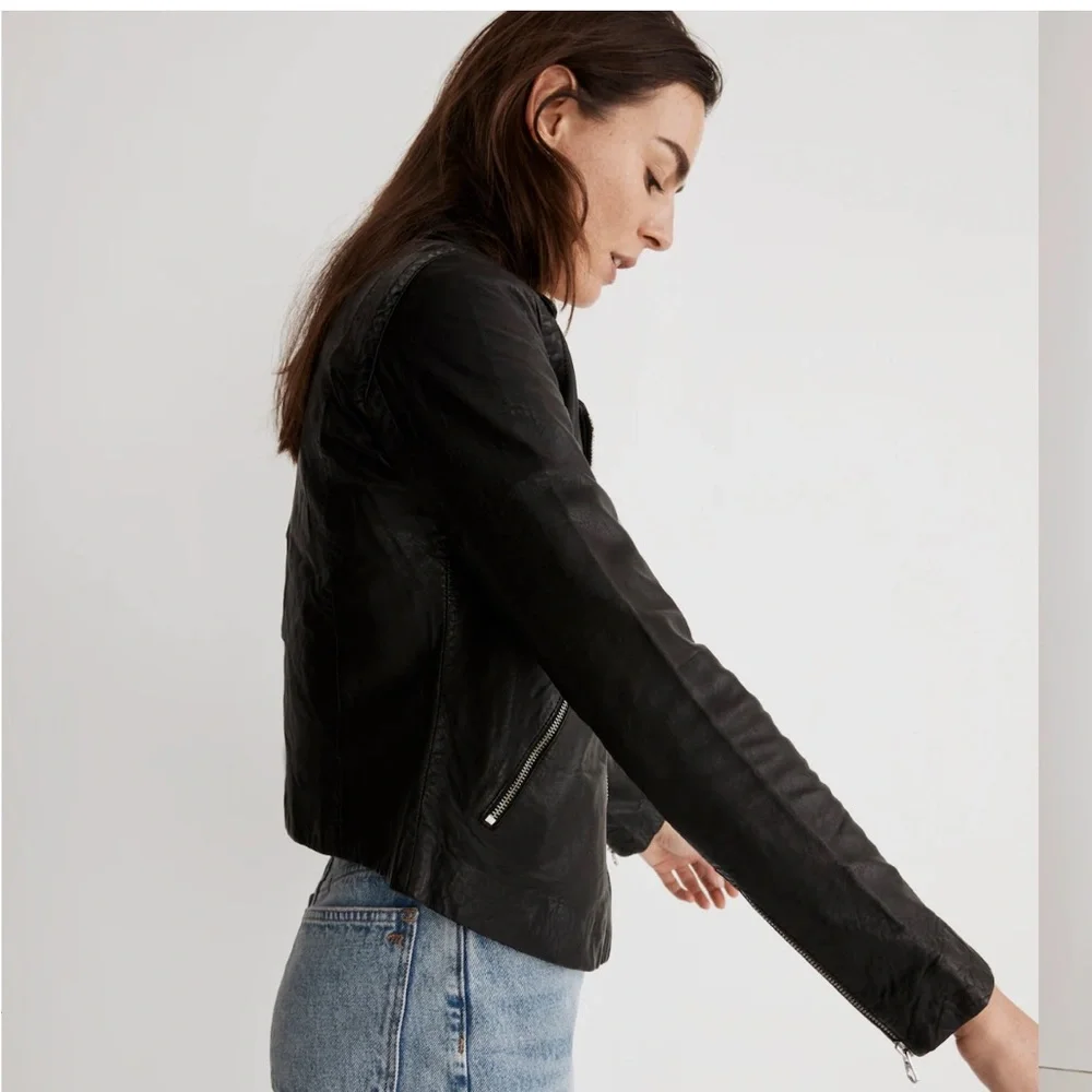 Madewell Black Leather Moto Jacket Size XL - Picture 9 of 13